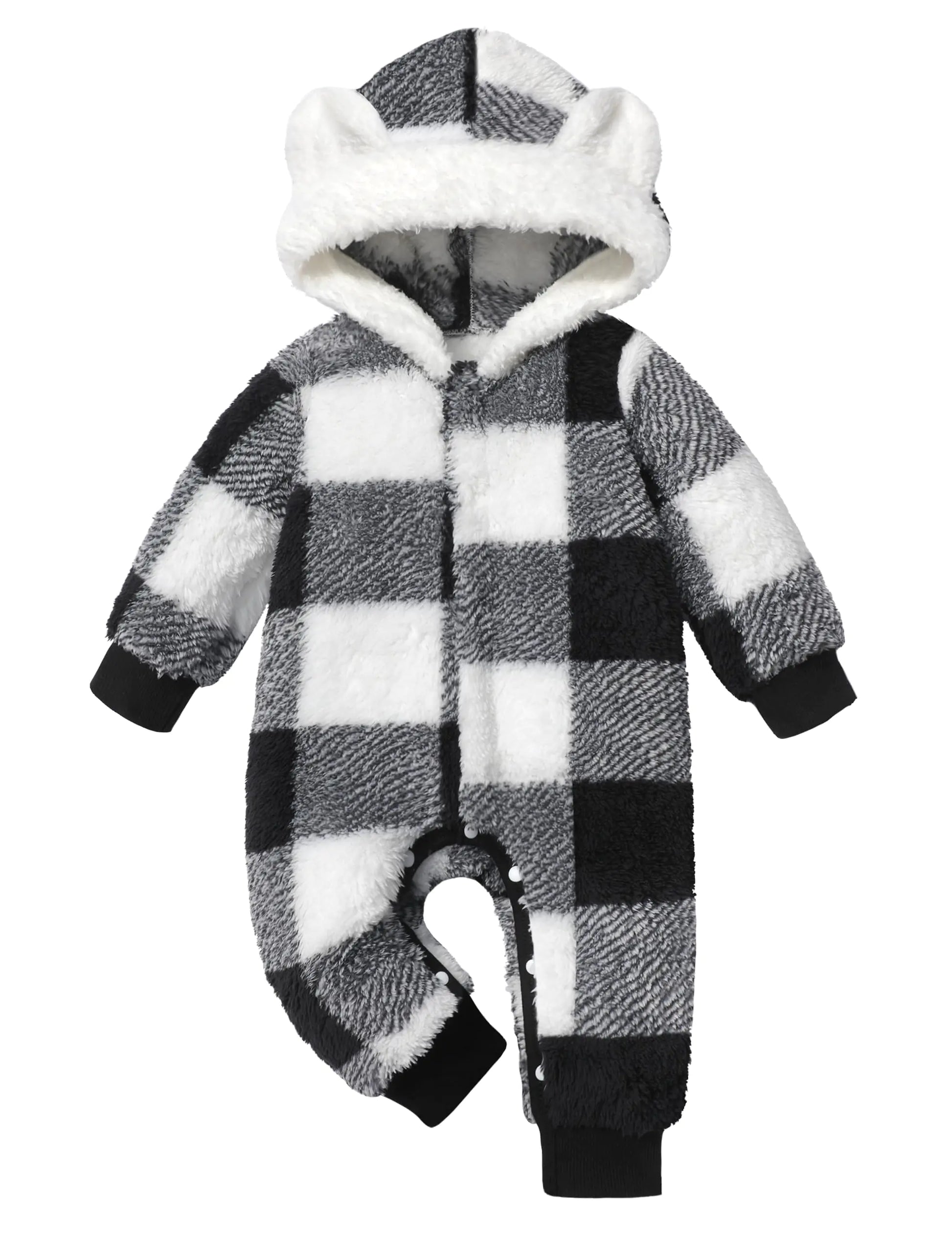 Von kilizo Baby Boy Clothes 3-6 Months Boy Clothes Winter Baby Snowsuit Bunting Warm Suit Bear Fleece Onesie Hooded Plaid Snap Romper Jumpsuit Coat Baby Boy Outfits 3-6 Months Black - Live to Shop