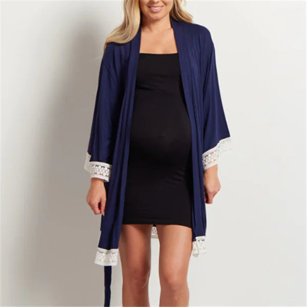Maternity Lace Trim Pajamas with Nursing Nightgown - Live to Shop