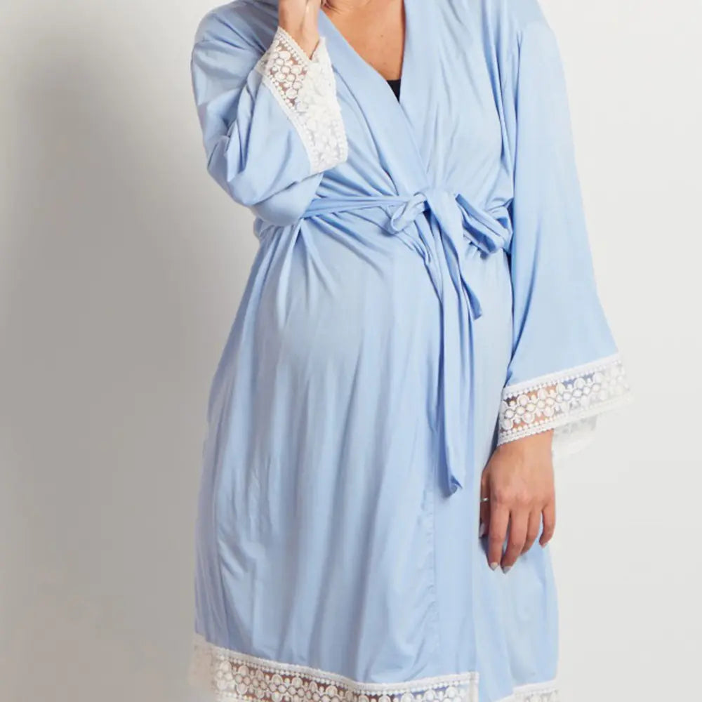 Maternity Lace Trim Pajamas with Nursing Nightgown - Live to Shop