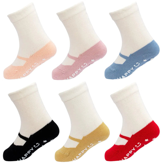 Looching Pack of 6 Infant Toddler Non Slip Grips Socks Cute Ballet Style Baby Ankle Socks(6 color3-5T)