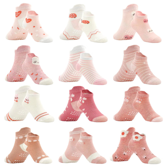 Tphon Toddler Baby Non Slip Socks Ankle Socks with Grippers Kids Boys Girls Socks 12 Pairs for 1-3 Years Infant Children