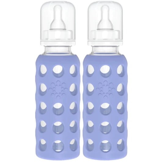 Lifefactory Glass Baby Bottles with Silicone Protection - 2-Pack 9 oz Bottles Blueberry