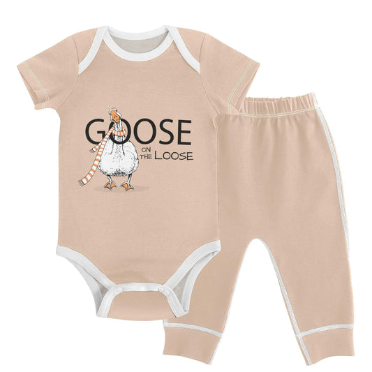 vvfelixl Baby Bodysuits Pants Sets Funny Goose Loose Short Sleeve Baby Clothes for Boys Girls 3M