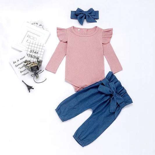 New Baby Long Sleeve Triangle Bodysuit Set - Live to Shop