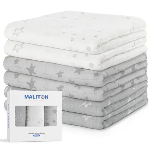 Maliton Baby Muslin Cloths 6 Pcs 70x70cm - Soft Absorbent and Breathable Muslin Cloths for Cleaning Drying Covering Newborns