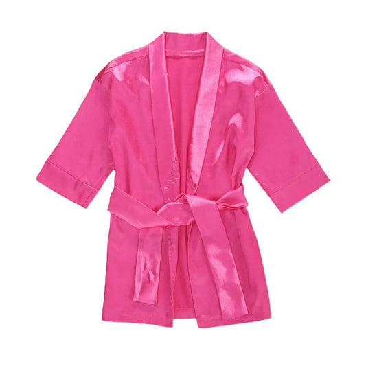 FIOMVA Toddler Kids Baby Boys Girls Silk Satin Bathrobe Long Sleeve Kimono Robes Infant Nightgown Sleepwear Clothes (Solid color rose red6-12 Months)