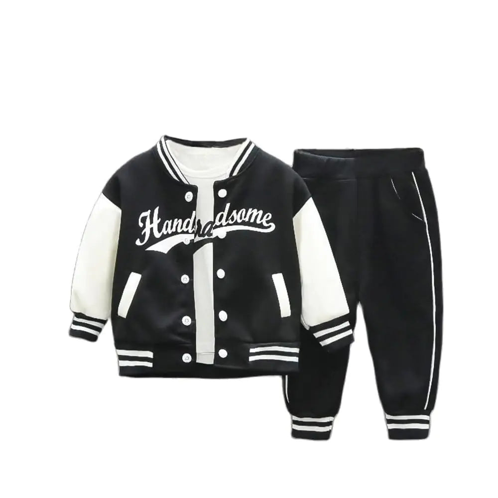 YIKIURL Baby Sports outfit clothes for boys&girls Baseball jacket +T shirt+pant 3 pieces kids school clothing (as1 age 4_years 5_years Black)