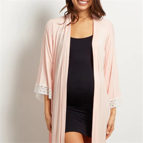 Maternity Lace Trim Pajamas with Nursing Nightgown - Live to Shop