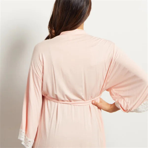 Maternity Lace Trim Pajamas with Nursing Nightgown - Live to Shop