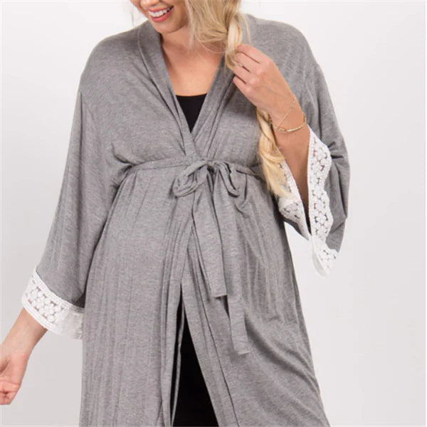 Maternity Lace Trim Pajamas with Nursing Nightgown - Live to Shop