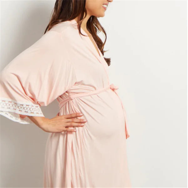 Maternity Lace Trim Pajamas with Nursing Nightgown - Live to Shop