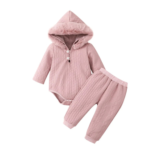 MIEKISA Baby Clothing Sets Girls Hooded Long Sleeve Romper and Pants Outfit (Pink 6-9M) - Live to Shop