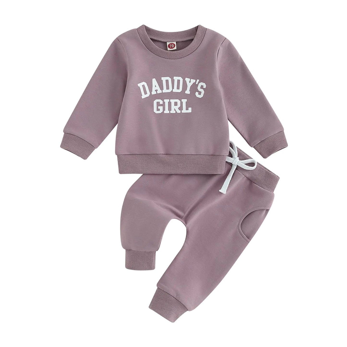 CHAUKAREAUL Toddler Boy Clothes Mama Boy Baby Clothes Long Sleeve Crewneck Sweatshirt Casual Pants Spring Fall Outfit (Purple-Daddy Girl 0-6 Months) - Live to Shop