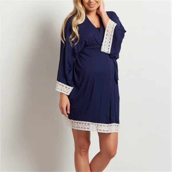 Maternity Lace Trim Pajamas with Nursing Nightgown - Live to Shop
