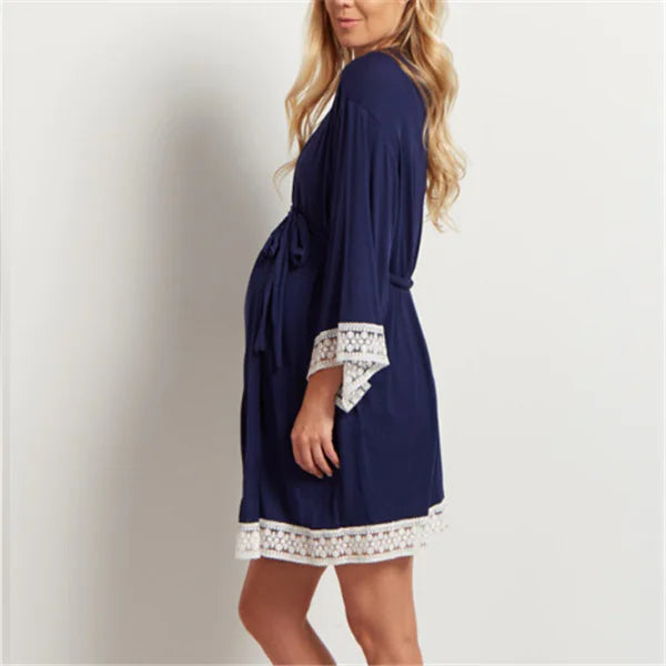Maternity Lace Trim Pajamas with Nursing Nightgown - Live to Shop