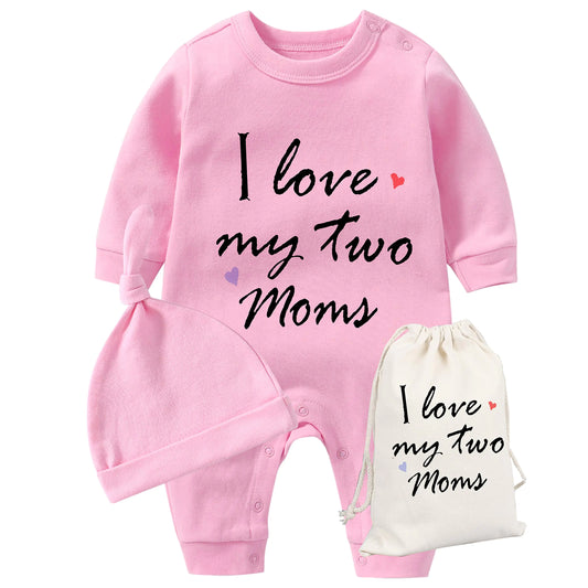YSCULBUTOL Baby Twins Baby Boy Girl Romper Mothers Day I love My Two Mom Newborn Baby Clothes Set (pink mother love two 6m) - Live to Shop