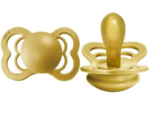 BIBS Supreme Baby Pacifiers | BPA-Free Natural Rubber Pacifier | Made in Denmark | Set of 2 Soothers (Mustard 0-6 Months)