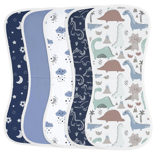Yoofoss Baby Burp Cloths 5 Pack Burping Cloths for Babies Boys Girls Large 21X10 Extra Soft and Absorbent Dinosaur