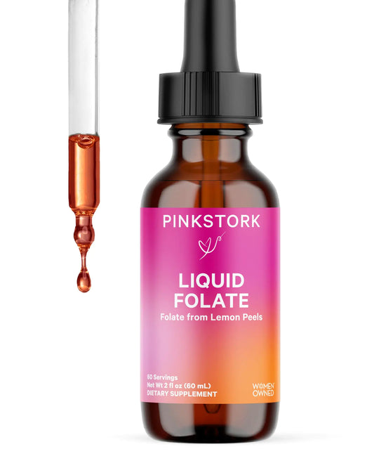 Pink Stork Liquid Folate: Whole-Food Vitamin B9 from Lemon Peels Natural Folic Acid with Vitamin C Liquid Prenatal Vitamins for Women Pregnancy Must Haves Women-Owned 2 oz - Live to Shop