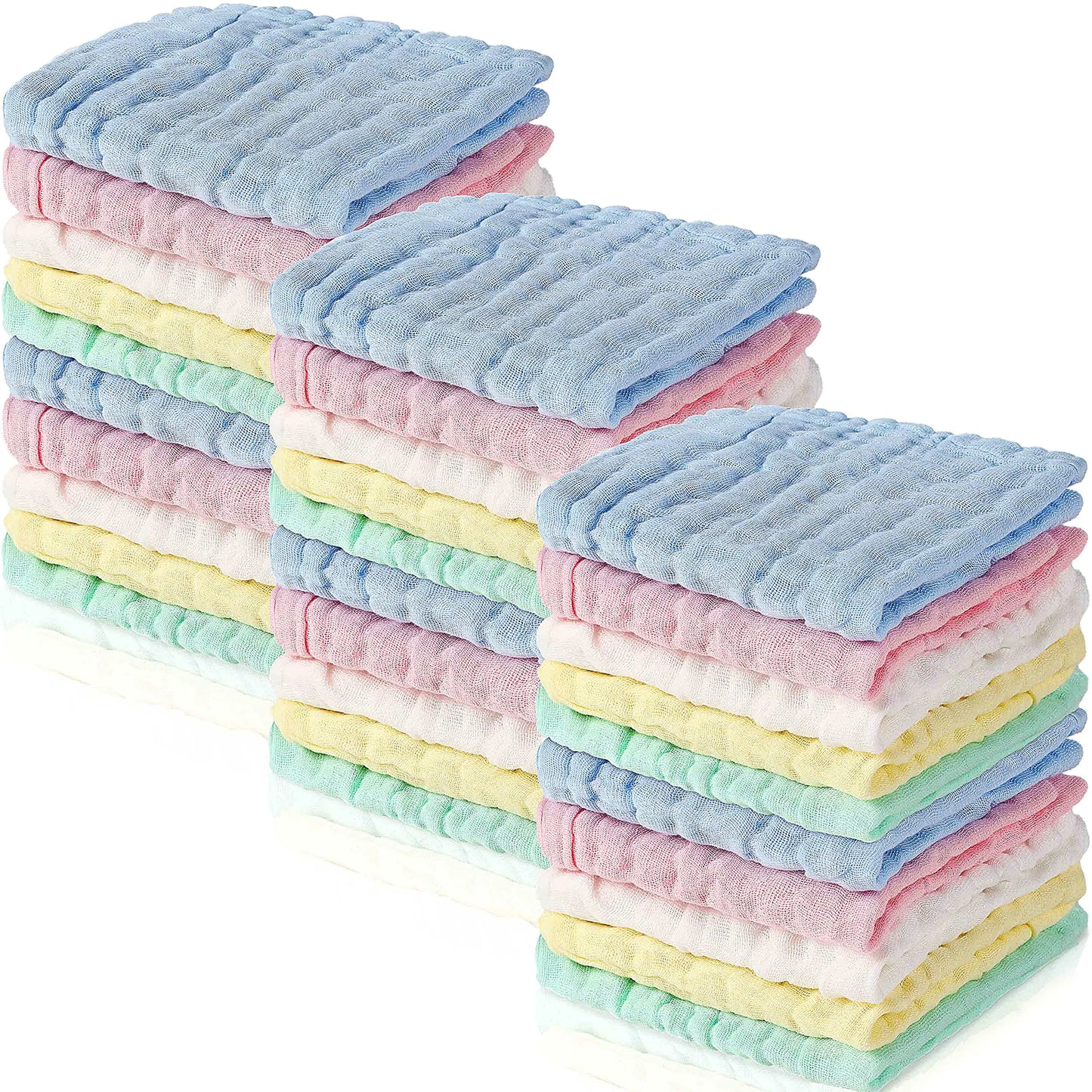Chumia 30 Pcs Baby Muslin Washcloths Muslin Burp Cloths Muslin Baby Towel Natural Cotton Burp Cloths Baby Wipes Soft Newborn Baby Face Towel Absorbent for Baby Face Bath Shower 12 x 12 Inches