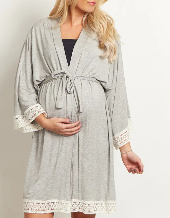 Maternity Lace Trim Pajamas with Nursing Nightgown - Live to Shop