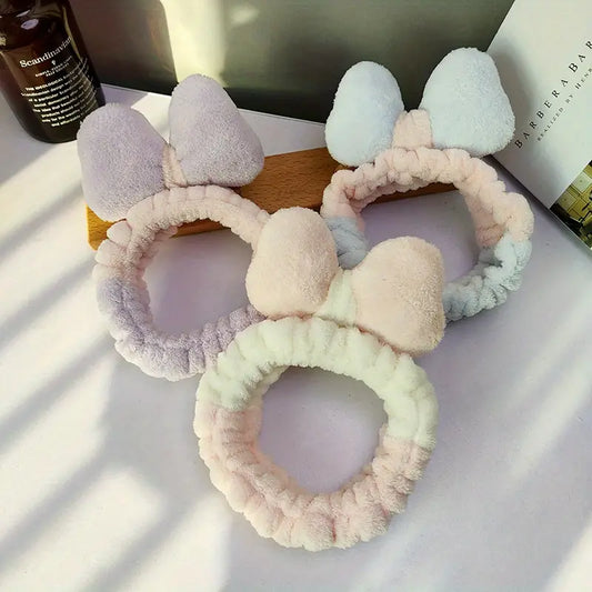 Kawaii Bowknot Plush Headband for Makeup and Hair Care - Live to Shop