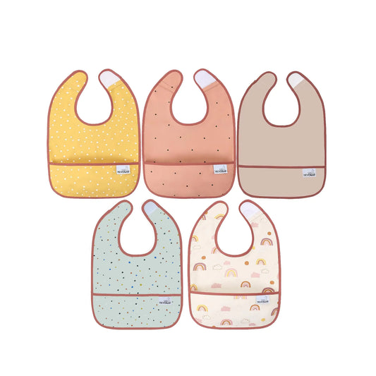 YKVOSAR Baby Bibs for Eating Waterproof Baby Bibs Baby Feeding Bibs 5 Packs Washable Baby Food Bibs 6-24 Months（Yellow white dots ）