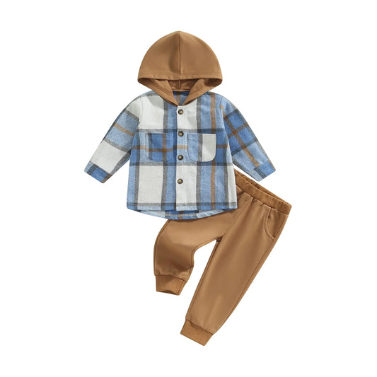 Douhoow Toddler Unisex Baby Clothes Boys Girls Flannel Shirt Tops Plaid Hoodie Sweatshirt + Sweatpants Fall Winter Outfits (Blue 2-3 Years) - Live to Shop